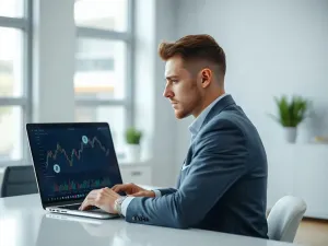 Profesjonalistka pracująca przy laptopie w nowoczesnym biurze, symbolizująca planowanie finansów i pracę zawodową.